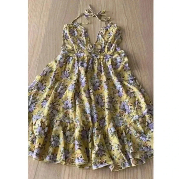 🆕Floral Ruffle-Trim Sleeveless Halter Dress XS🆕 - Picture 8 of 12